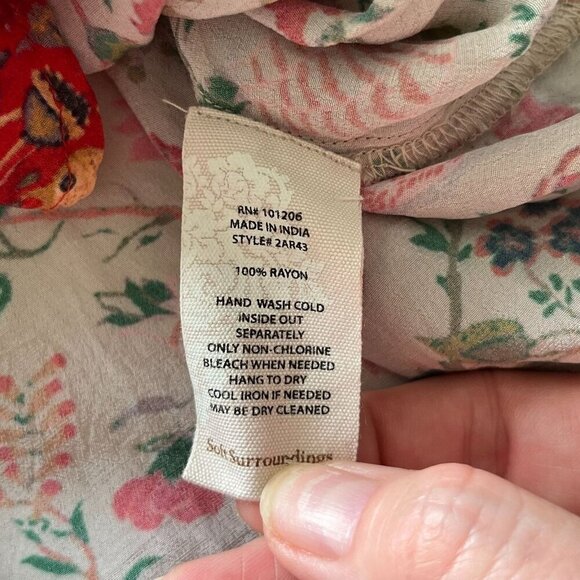 Soft Surroundings Afternoon Tea Floral Tunic Blouse Size Medium Orange Green Tan - Picture 10 of 10